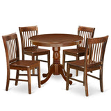 East West Furniture ANNO5-MAH-W 5 Piece Dining Set Includes a Round Dining Room Table with Pedestal and 4 Wood Seat Chairs, 36x36 Inch, Mahogany East West Furniture