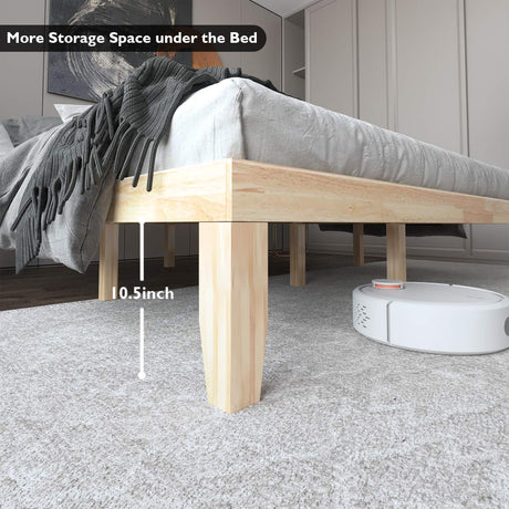 KOMFOTT King Size Wood Platform Bed Frame – Solid Rubber Wood with Durable Slat Support, No Box Spring Needed, Natural Finish KOMFOTT