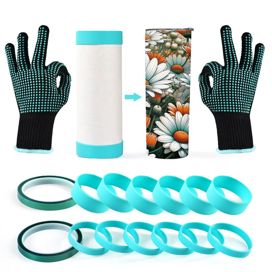 Sublimation Blanks Silicone Bands for Sublimation Tumbler Heat Resistant Gloves Tape Sleeve Accessories Kit for 20 30 oz Skinny Straight Cups for Cricut Mug Press Machine Wrap Bundle Tumbler in Oven