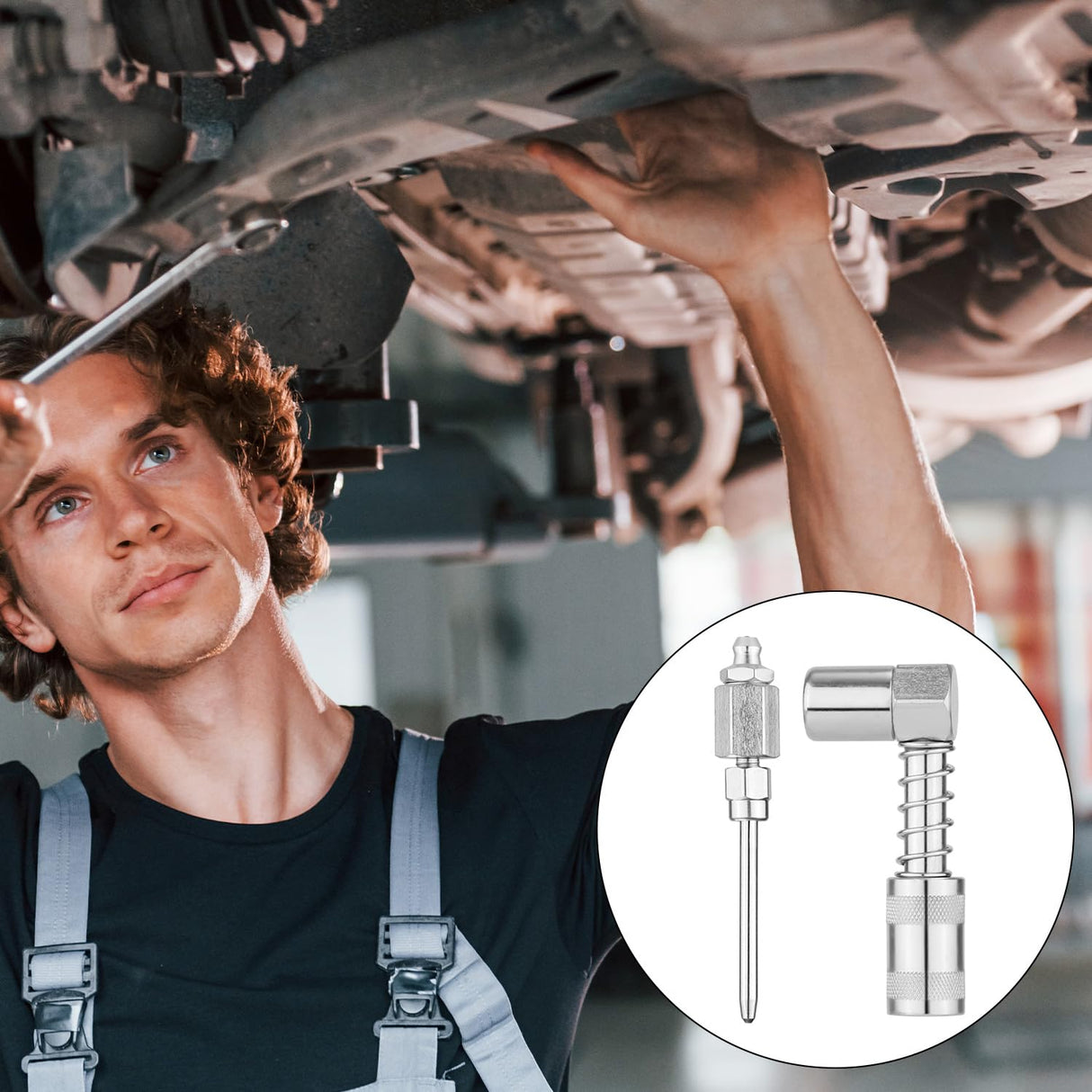 PEUTIER 90 Degree Grease Coupler Adapter and Grease Injector Needle Gun Tip, Needle Grease Gun Fitting Set Grease Needle Nozzle Dispenser for Grease Fitting Tool PEUTIER