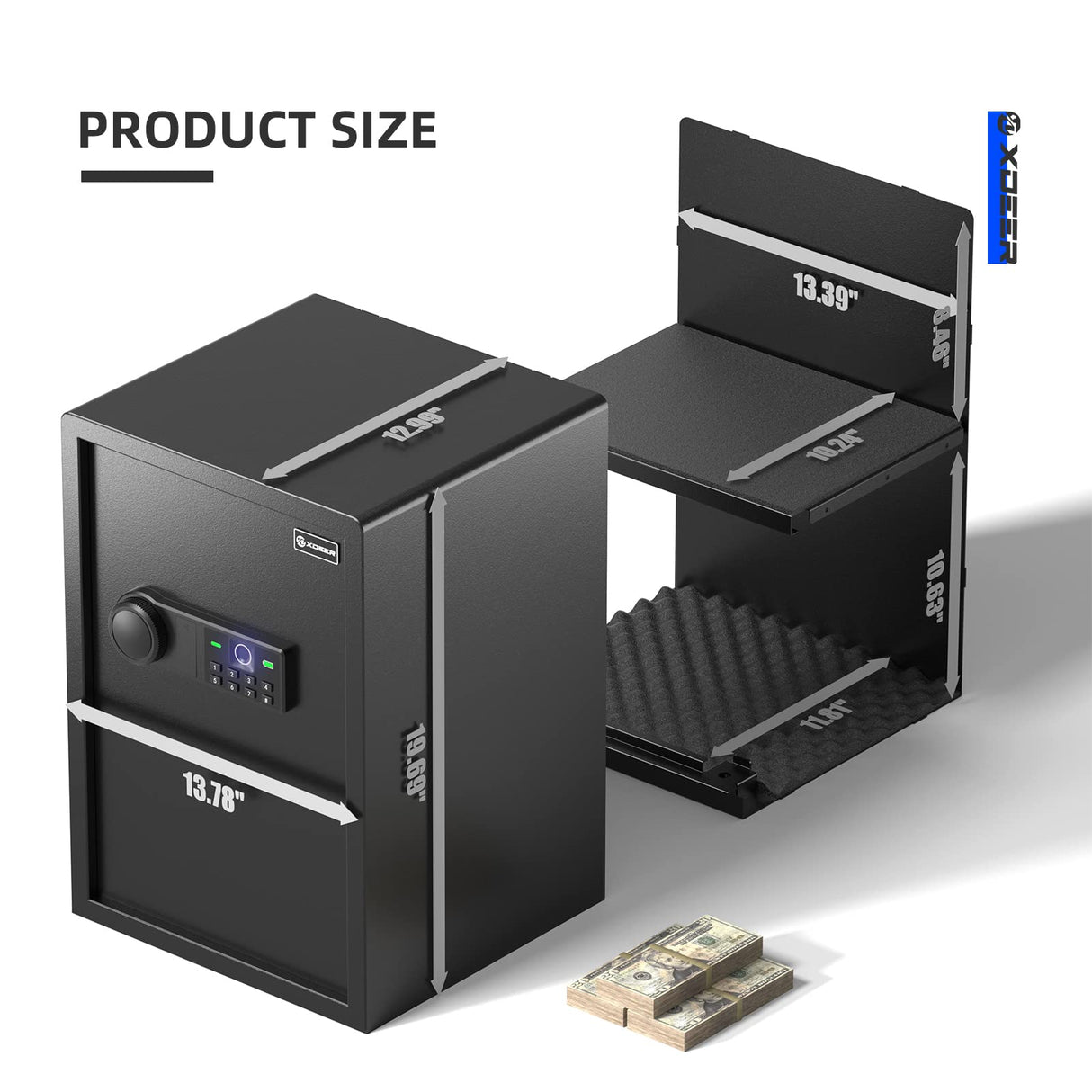 XDeer Biometric Safe Box, Quick-Access Security Safe Box with Upgraded Fingerprint, Steel Handgun Safe Lock Box for Kid/Home/Office (2.04 Cubic Feet) XDeer