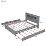 Merax Queen Size Wood Captain Platform Bed Frame with Storage LED Headboard,2 Drawers and 1 Twin Size Trundle,Grey Merax