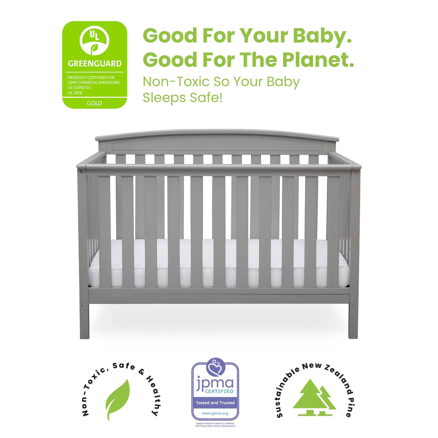 Delta Children Gateway 4-in-1 Convertible Crib - Greenguard Gold Certified, Grey - WoodArtSupply