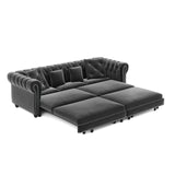 LuxyHoom 89" King Pull Out Sofa Bed, Velvet Chesterfield Sleeper Sofa Couch, 3 in 1 Convertible Tufted Futon Couches with Ottoman for Living Room, Small Space, Apartment, Office, Bedroom, Gray LuxyHoom