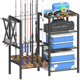 Tigerden Fishing Rod Holders for Garage, Fishing Pole Holder Stand with Multifunctional Hook, 4 Tier Fishing Gear Equipment Organizers Rack, Fits Most Rods of 1.57" for Home Entryway Corner, Black Tigerden
