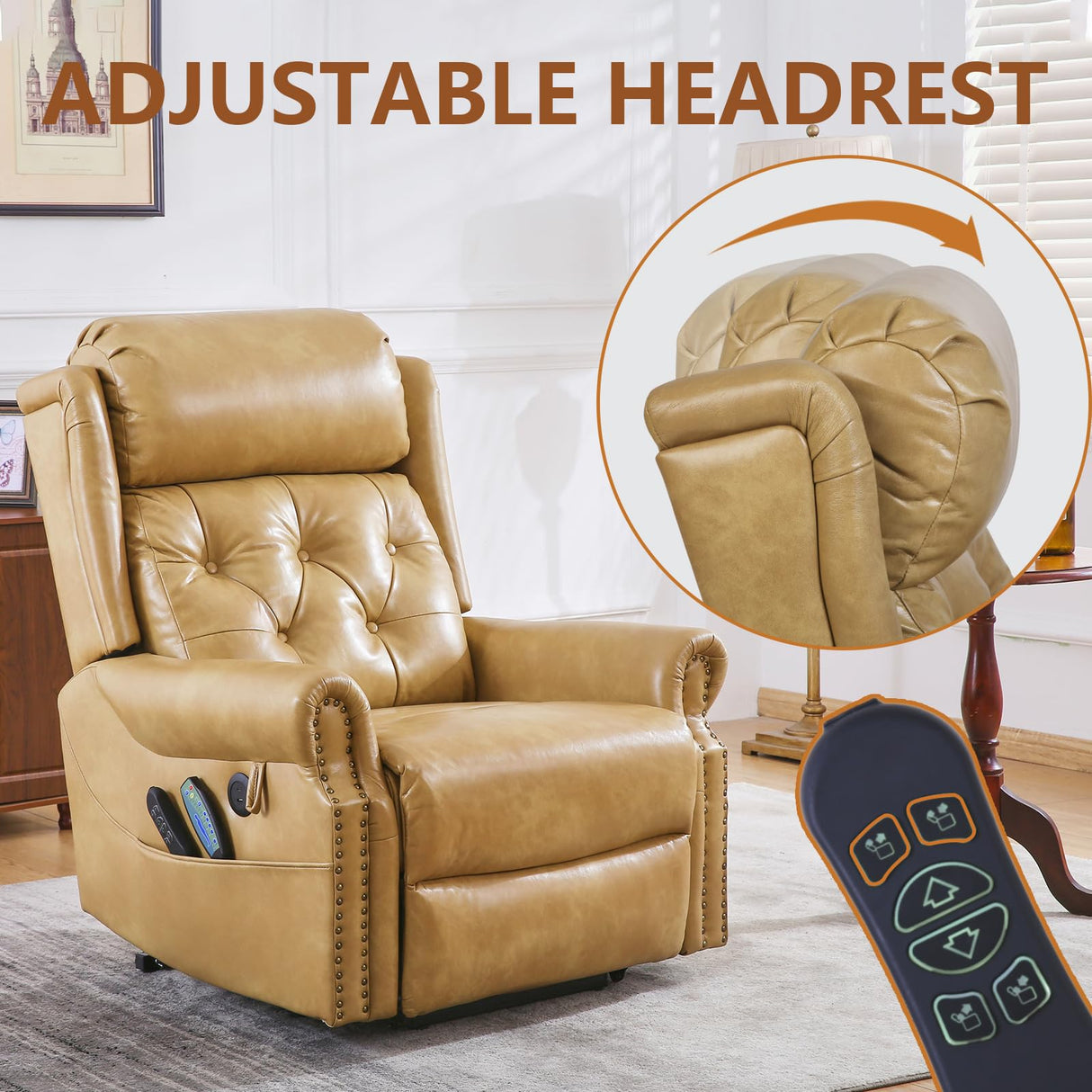 Rhevoy Large Power Lift Recliner Chair for Elderly, Lay Flat Oversized Recliner for Big and Tall with Massage and Heat, Adjustable Headrest, Extended Footrest, Infinite Position, USB Ports, Beige Rhevoy