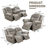 Ocstta Manual Leather Recliner Sofa Set, Living Room Furniture Set,Leather Sofa Set and Recliner Couch for Home/Office(Leather Recliner Sofa) Grey Ocstta
