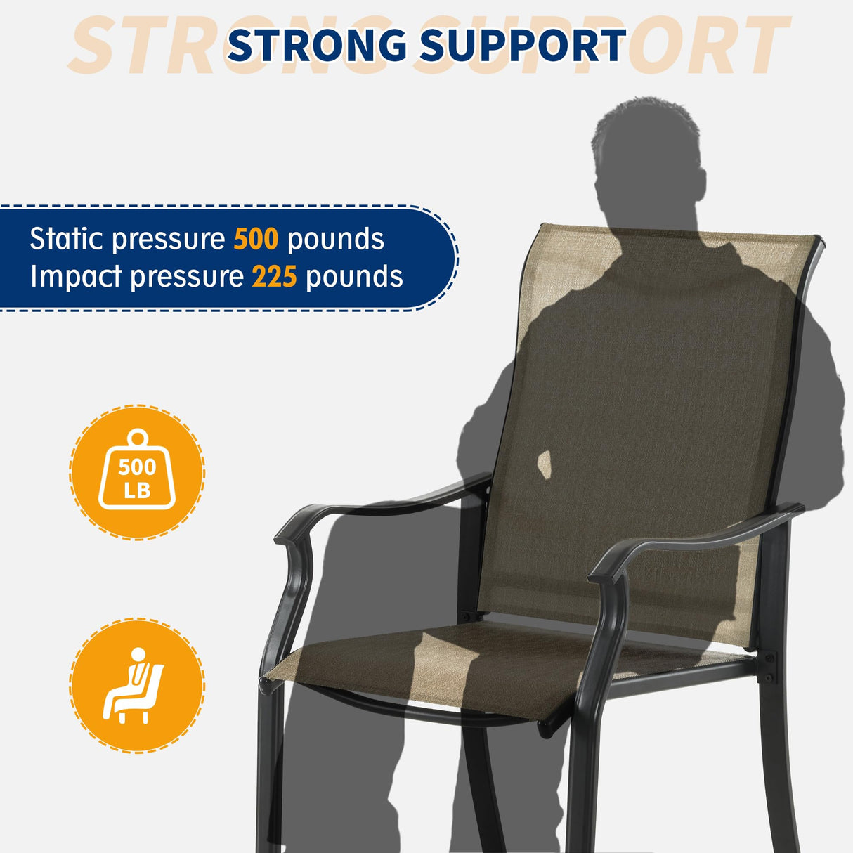 UDPATIO Patio Dining Chairs Set of 6, Outdoor Textilene Dining Chairs with High Back, Patio Furniture Chairs with Armrest, Metal Frame for Lawn Garden Backyard Deck, Brown UDPATIO