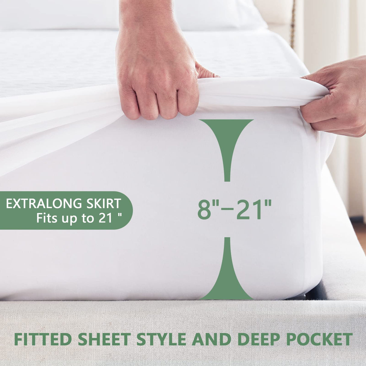 Premium Waterproof Mattress Protector Full Size, Breathable Bed Cover 3D Air Fabric Cooling Mattress Pad Cover Smooth Soft Noiseless Washable, 8''-21'' Deep Pocket (White) GOPOONY