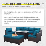 Lviden 9 Pieces Wicker Patio Furniture Set Outdoor PE Rattan Sectional Conversation Sofa Set with Peacock Blue Cushions and 45” gas fire pit table Lviden