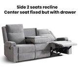 75'' Manual Reclining Sofa with Storage Drawer, 3 Seat Wall Hugger Recliner Couch with Cup Holders, Side Pockets, Chenille Fabric, Compact 3-Person Recliner for RV, Living Room, Apartment (Grey) LURVIA