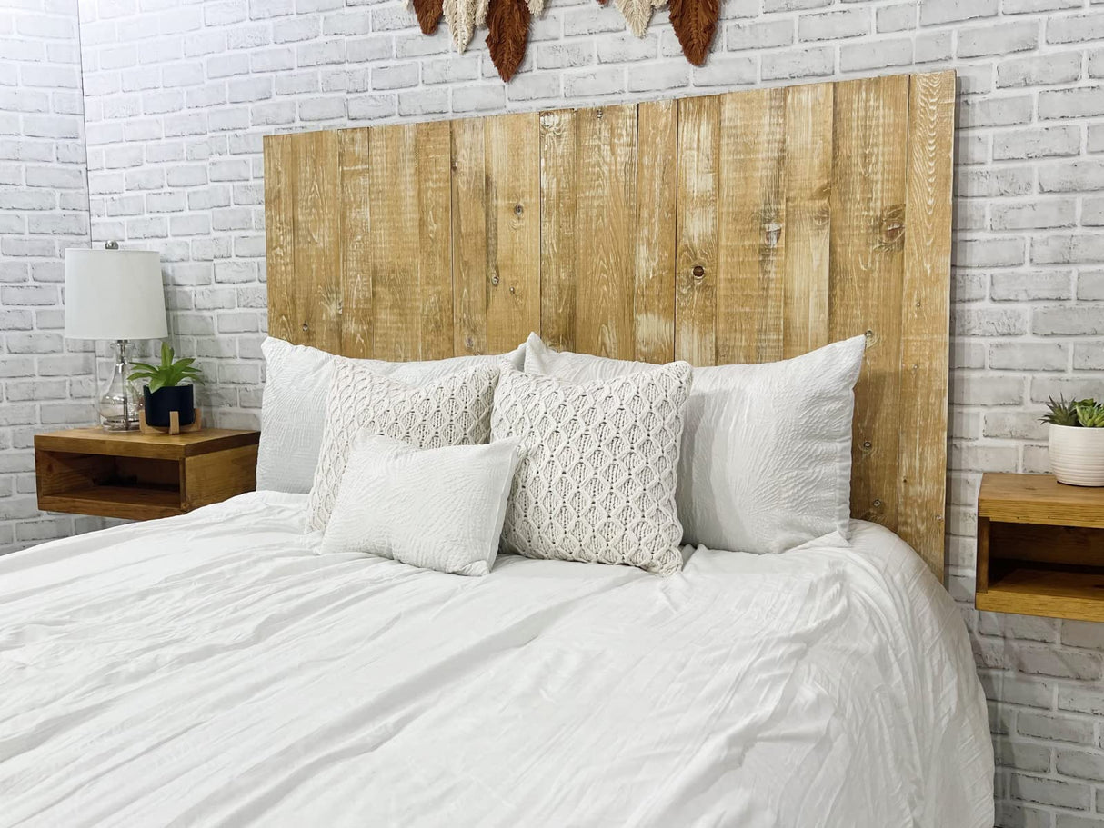 Barn Walls Boho Whitewash Headboard, Bohemian Design, Solid Wood Headboard, Floating Panels, Wall Mount, Adjustable Height, Easy Assembly, King Size Barn Walls