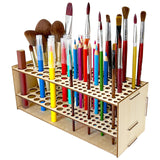 HESHUYU Wooden Paint Brush Holder 105 Holes Paintbrush Holder Organizer Paint Brush Stand Rack with Silicone Rings for Pens Pencils Artist HESHUYU