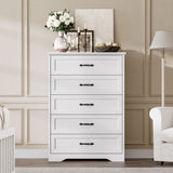 GarveeHome 5 Drawers Dresser for Bedroom,Chest of Drawers with Wide Metal Handle,Farmhouse Modern Wooden Tall Dresser,Natural Texture,Storage Organizer for Bedroom,Living Room,Kids Room(White) GarveeHome