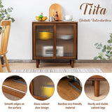 Tiita Bamboo Sideboard Buffet Cabinet, Rattan Kitchen Storage Cabinet, Boho Coffee Bar Tables for Kitchen Living Room Hallway Office, Walnut Tiita