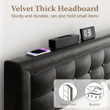 CXVX Queen Size Bed Frame with Headboard, Platform Bed Frame with Velvet Upholstered Button Tufted Headboard, Wood Slats Support, No Box Spring Needed, Mattress Foundation, Easy Assembly, Black CXVX