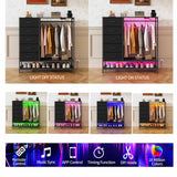 Dresser for Bedroom, Dresser with Hanging Rack Led Lights and Charging Station, Black Bedroom Dresser with 5 Fabric Chest of Drawers with PU Finish Storage Organizer, for Living Room Kids Room, Black SOOWERY