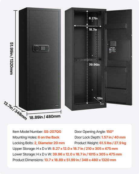 VEVOR 6-8 Gun Safe, Long Gun Cabinet for Rifles and Pistols, Quick Access Rifle Safe with 3 Ammo Slots and 2 Adjustable Racks, Large Digital Cabinet with Key and Password Lock VEVOR