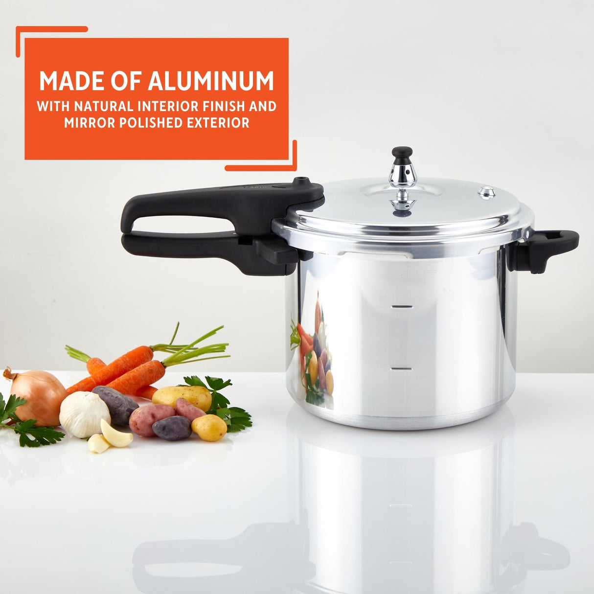 IMUSA 7 Quart Stovetop Aluminum Presure Cooker with safety valves for risk-free opening Imusa