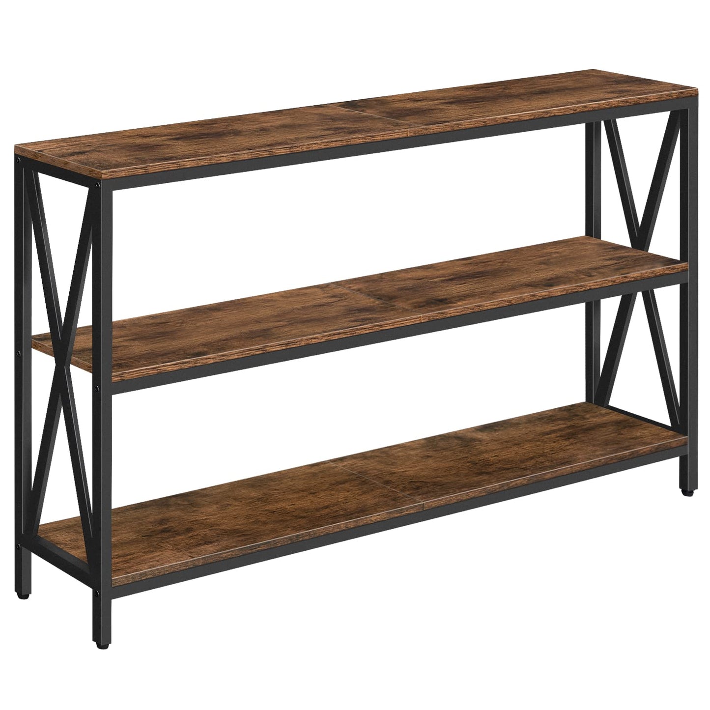 MAHANCRIS 55" Sofa Table, Industrial Console Table, 3-Tier Narrow Side Table with Open Shelves, Foyer Table for Entryway, Hallway, Kitchen, Living Room and Bedroom, Rustic Brown CTHR80401