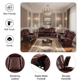 GEBADOL Power Recliner Sofa Set,Burgundy Leather Reclining Couch with USB Port/Cup Holders/Storage Console,Leather Sofas with Power Recliner for Living Room/Apartment/Office GEBADOL