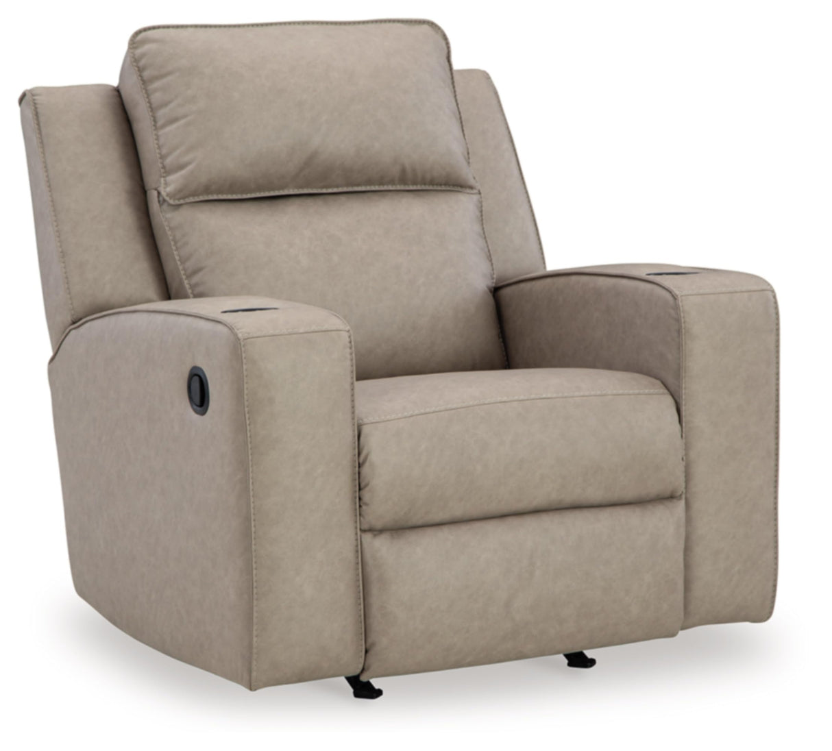 Signature Design by Ashley Lavenhorne Contemporary Faux Leather Upholstered Manual Rocker Recliner with 2 Cup Holders, Beige Signature Design by Ashley