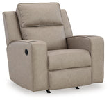 Signature Design by Ashley Lavenhorne Contemporary Faux Leather Upholstered Manual Rocker Recliner with 2 Cup Holders, Beige Signature Design by Ashley