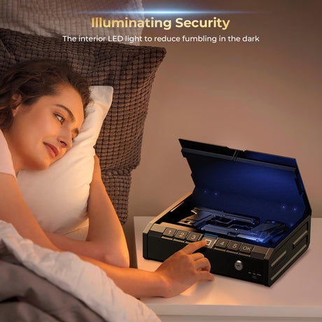 ONNAIS Iron PRO Biometric Gun Safe for Handgun: Swift Entry Gun Lock Box Featuring with Interior Light and Emergency Power Supply: Pistol Safe for Home, Bedside, Nightstand, and Car ONNAIS