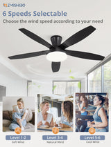 ZMISHIBO 52 inch Ceiling Fans with Lights and Remote/APP Control,Black Low Profile Ceiling Fan with Light,Quiet DC Motor,LED Dimmable, Modern Flush Mount Ceiling Fan for Bedroom Indoor/Outdoor Patio ZMISHIBO