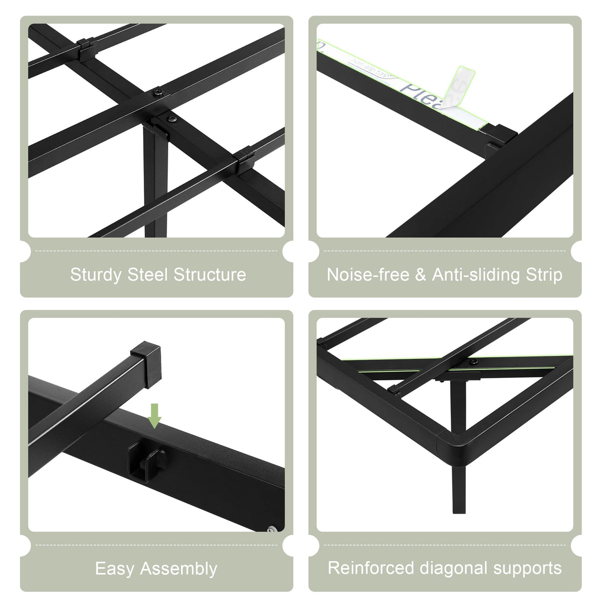 Feonase Full Floating Bed Frame with Led Light and Charging Station, Metal Platform Bed Frame with Heavy Duty Steel Slats Supports, No Box Spring Needed, Easy Assembly, Black Feonase