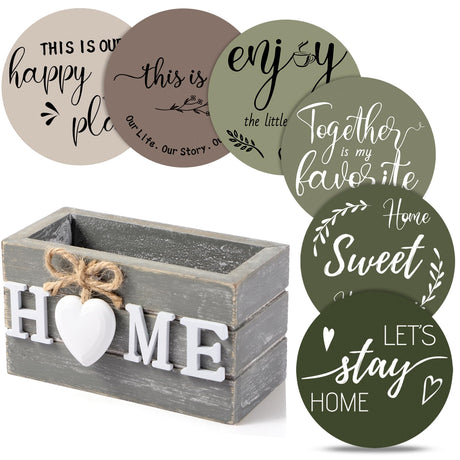Housewarming Gifts for Home Decoration Wooden Heart Coasters for Drinks Set of 6 Farmhouse Coasters with Holder Funny for Family Friend Coffee Table Protection, 4 Inch (Gray, Classic Color) Queekay
