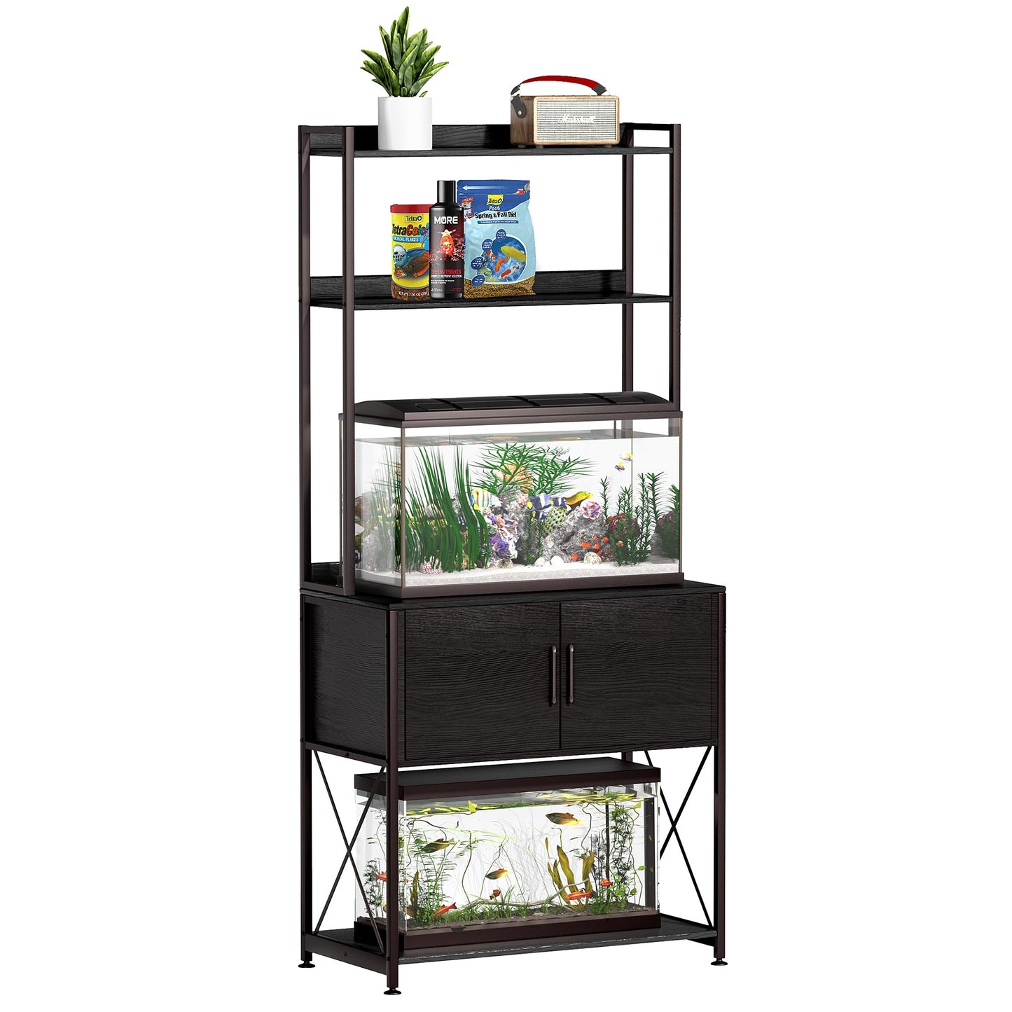 Herture 20-29 Gallon Fish Tank Stand, Aquarium Stand with 2 Shelves and Cabinet Accessories Storage, for 20 Gallon Long Aquarium, Metal Frame 32.28" L*16.53" W PG03YGB - WoodArtSupply