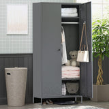 Metal Storage Cabinet with Hanging Rod, Wardrobe Armoire Closet for Bedroom, Laundry Room CJF