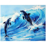 Marine Life Paint by Numbers Kit for Adults - DIY Dolphins Surfing Ocean Waves Painting on Canvas 16x20 Inches, Acrylic Paint Set, Suitable for Beginners, Sea Art for Home Decoration or Gifts DecorFriday