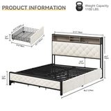 DWVO Queen Size Storage Bed Frame with 4-Drawer, Upholstered Platform Bed Frame with USB Charging Ports & Bookcase Headboard, Simple Setup, No Requirement for Box Spring (Beige) DWVO