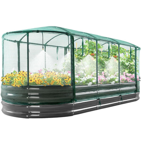 Quictent Galvanized Raised Garden Bed Kit with Self Watering System and Mesh Cover, Large Oval Metal Outdoor Planter Garden Boxes for Vegetables Herbs Flowers, 8x3x1Ft Quictent