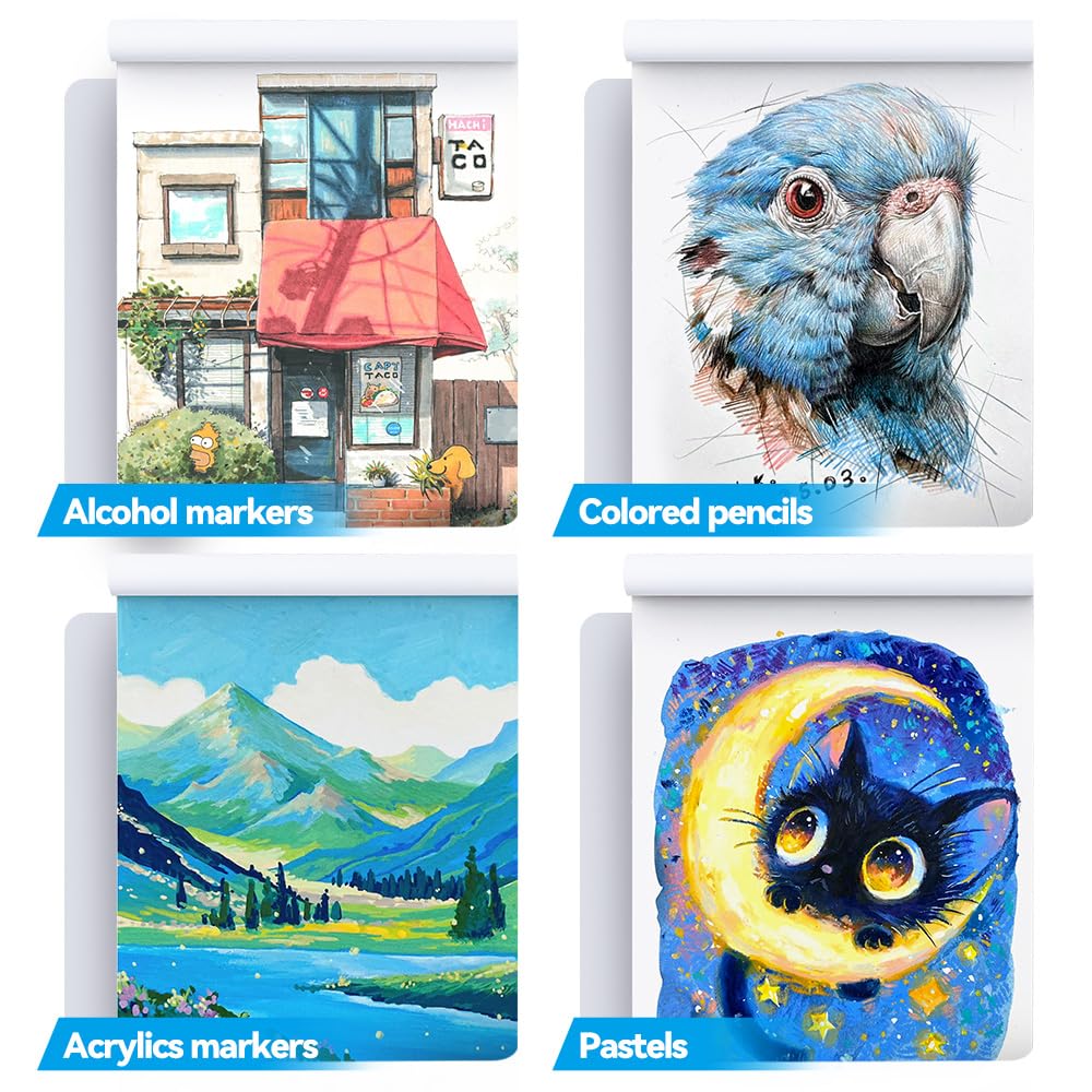 TRANSON Artist Mix Media Sketchbook Marker Pad, 5.8”x8.3” 80 Sheets A5 Art Papers, 80lb/120gsm for Painting, Drawing and Sketching TRANSON