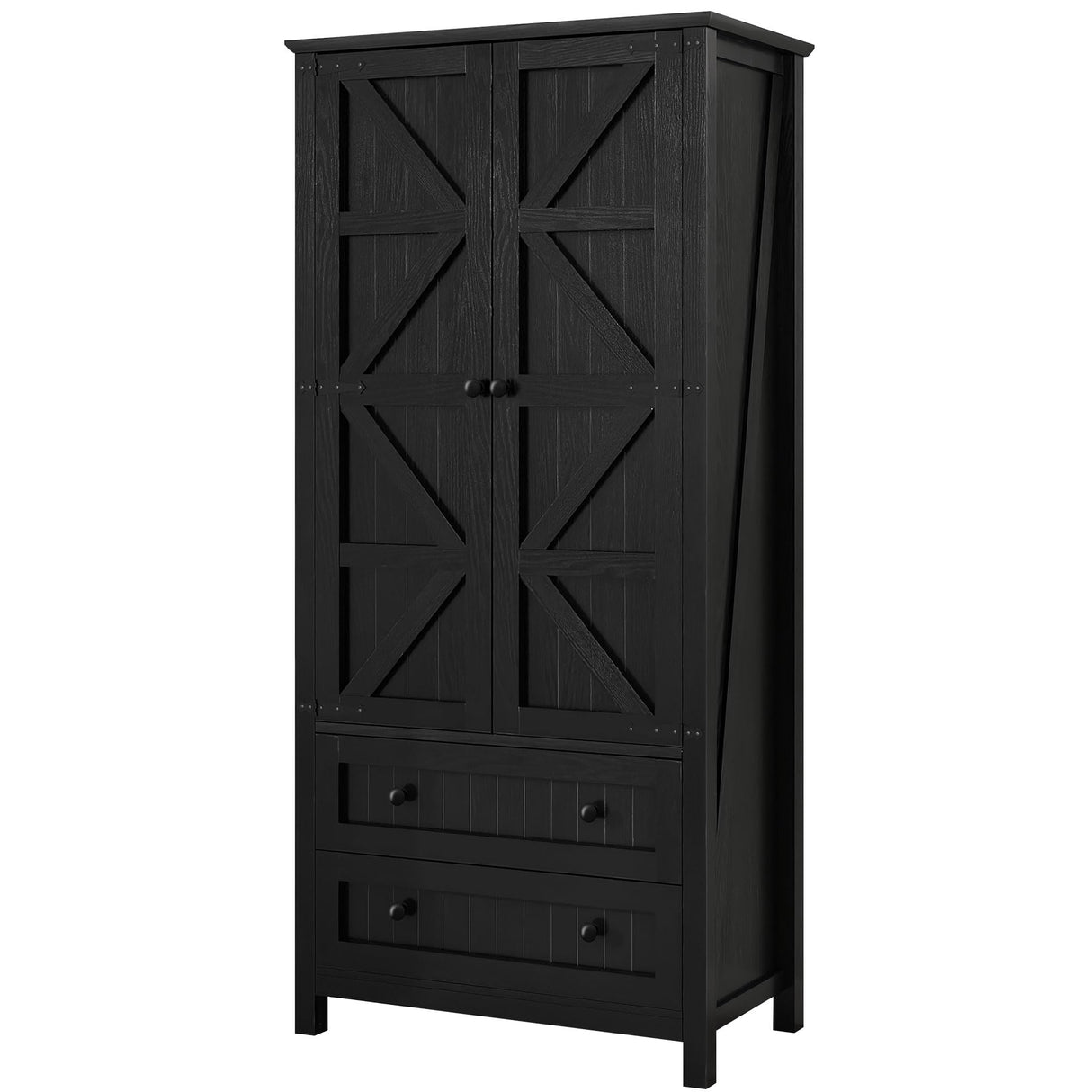 DWVO Farmhouse Kitchen Pantry Cabinet, 64.5" Tall Storage Cabinet with 2 Drawers and Adjustable Shelves, Versatile Storage for Living Room, Dining Room or Hallway, Oak Black DWVO