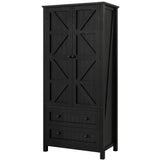 DWVO Farmhouse Kitchen Pantry Cabinet, 64.5" Tall Storage Cabinet with 2 Drawers and Adjustable Shelves, Versatile Storage for Living Room, Dining Room or Hallway, Oak Black DWVO