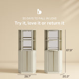 BELLEZE 68" Tall Farmhouse Wine Cabinet with Rotating Wine Rack, Corner Bar Cabinet, Modern Home Bar Liquor Storage Cabinet for Dining Room, Living Room & Kitchen - White Sand BELLEZE