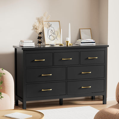 LYNSOM Black Dresser for Bedroom, 7 Drawer Dresser with Metal Handles, Modern Wood Chest of Drawers for Living Room, Entryway and Hallway