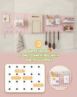 Soubeoii Metal Pegboard Combination Kit — 4 Carbon Steel Pegboards with 26 Accessories, Pegboard Wall Organizer for Home, Office, Study Room, Kitchen, Garage & Craft Room — 24″ × 24″ Pink Peg Board Soubeoii