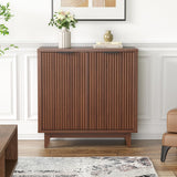 Fluted Cabinet with Storage, 2 Doors Sideboard Buffet, Mid Century Modern Accent Cabinet with Adjustable Shelves, Multifunctional Console Table with Storage for Living Room, Kitchen, Entryway FiveWillowise