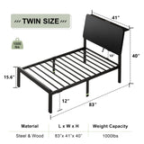 Feonase Twin Bed Frame with Ergonomic Storage Headboard & Charging Station, LED Platform Bed Frame, Heavy Duty Metal Slats, No Box Spring Needed, Easy Assembly, Black Feonase