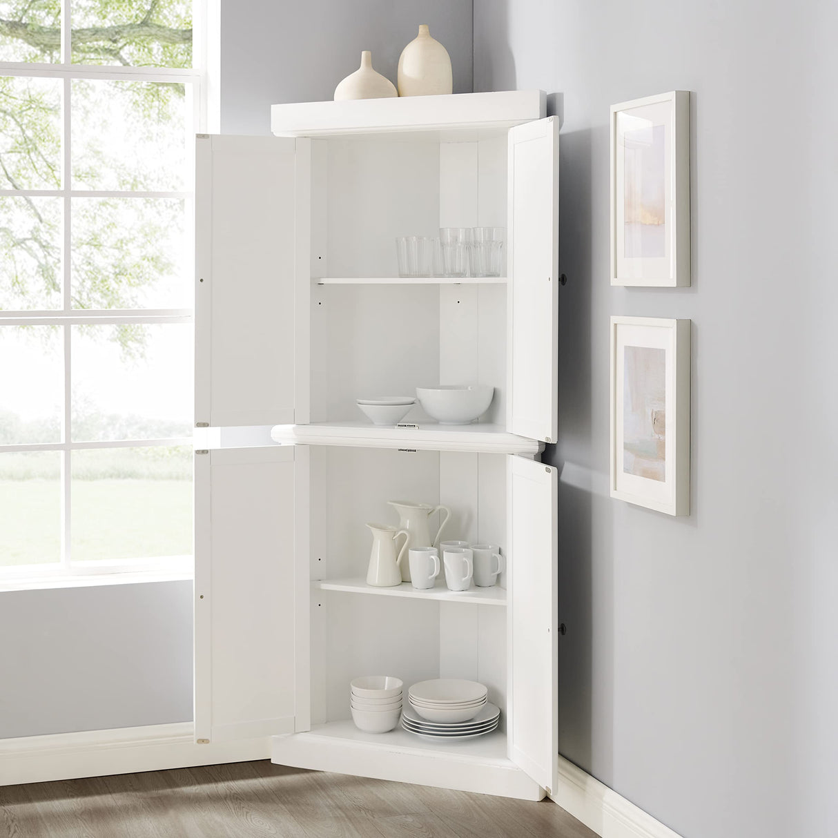 Crosley Furniture Shoreline Tall Pantry Storage Cabinet with Shelves, Kitchen, Dining, or Laundry Room, White Crosley Furniture