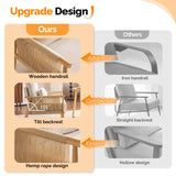 VINGLI Braid Accent Chairs Set of 2,Mid-Century Modern Armchiars with Solid Wooden Armrest,Comfy Louge Chairs with Waist Pillow for Bedroom,Living Room,Reading Room, Beige VINGLI