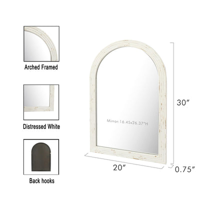 eodme Farmhouse Arched Wall Mirror, White Distressed Wood Mirror, Decorative Mirror for Bathroom Living Room Bedroom Entryway, 20''×30'' - WoodArtSupply