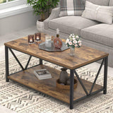 EXCEFUR Modern Coffee Table, Industrial Metal and Wood Living Room Table with Storage Shelf, Rustic Brown EXCEFUR