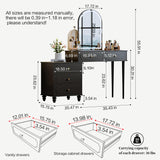 YYJ Vanity Desk with Mirror and Lights,Makeup Vanity with Power Outlet and Adjustable Cabinet,Modern Makeup Table with 3 Drawers for Bedroom Makeup Room,Writing Desk Black YYJ