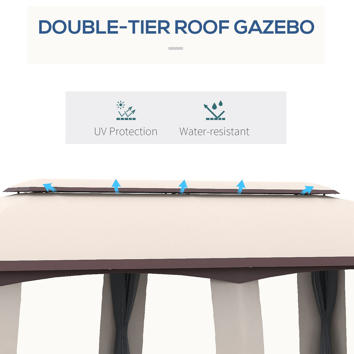 Outsunny 10' x 20' Patio Gazebo, Outdoor Gazebo Canopy Shelter with Netting, Vented Roof, Steel Frame for Garden, Lawn, Backyard, and Deck, Beige Outsunny